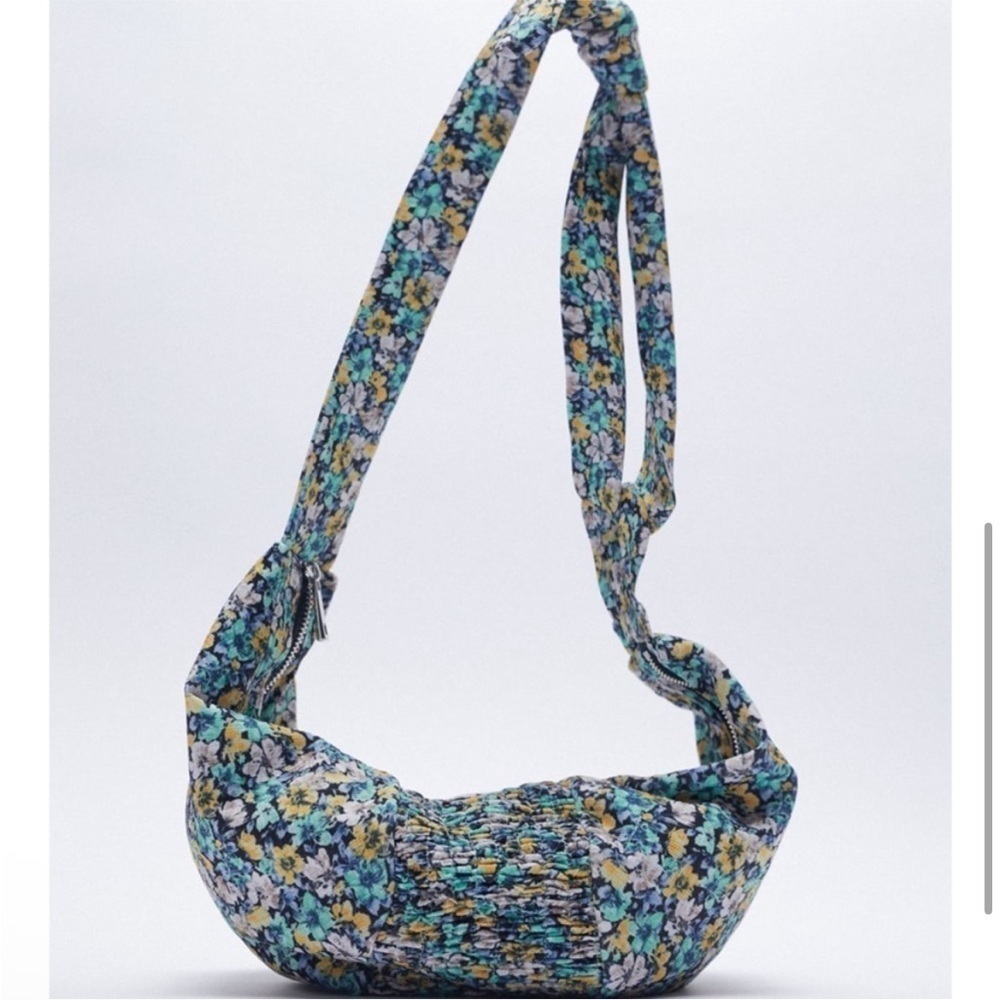 Zara Multicolor Floral Spring Sling Bag teal yellow cloth adult crossbody o/s